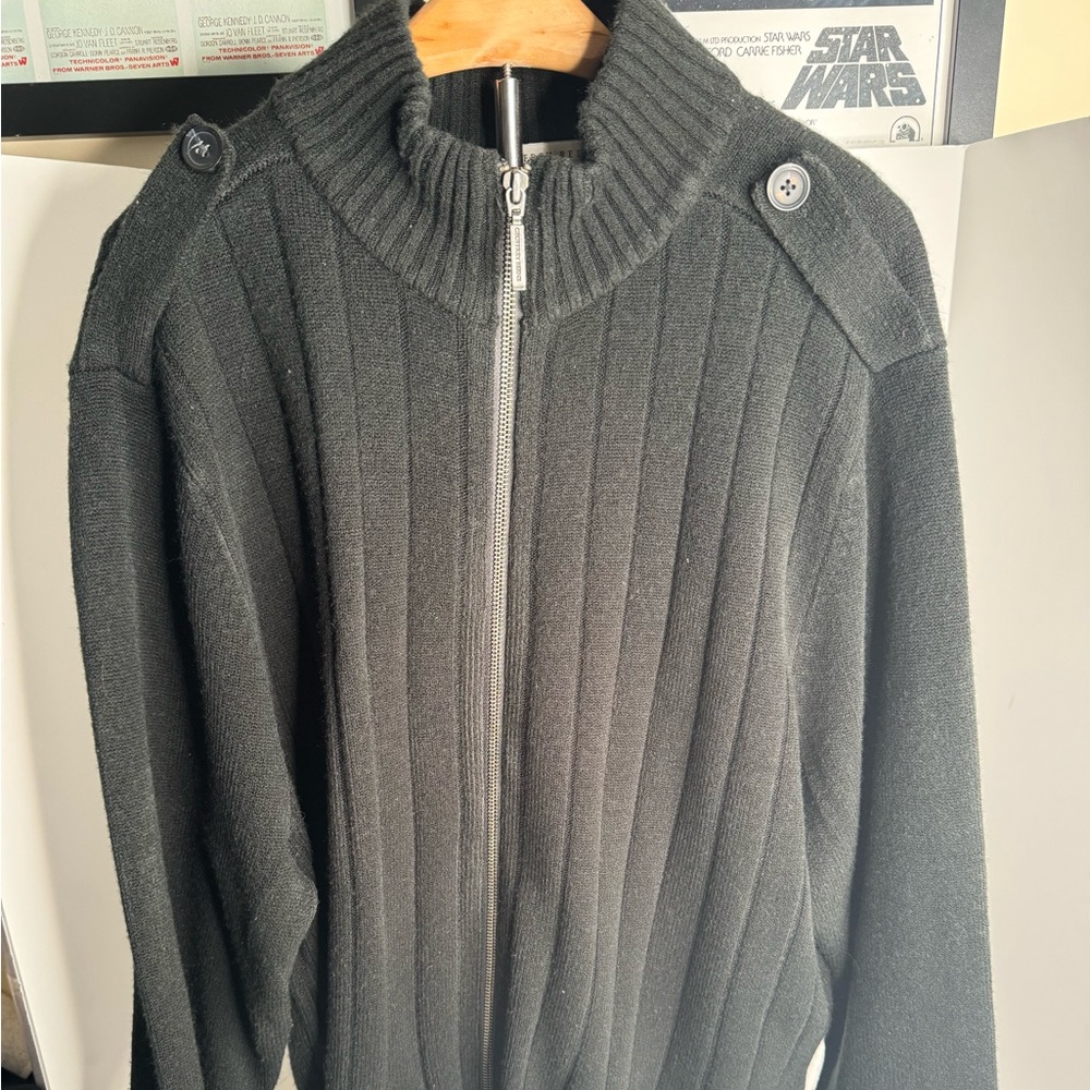 Geoffrey Beene Mens XL Zip-up Mock Neck Cardigan Sweater black